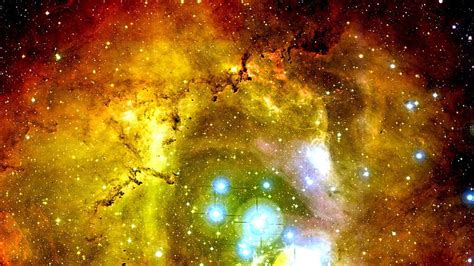 Yellow Black Red Glittering Stars Rosette Nebula Space Galaxy Sky Hd