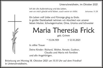 Traueranzeigen Von Maria Theresia Frick Schwaebische De Trauerportal