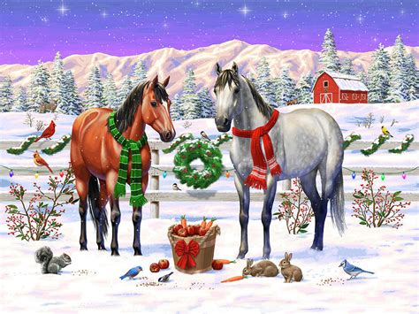 Christmas Horses Winter Farm Scene Painting By Crista Forest Pixels Merch