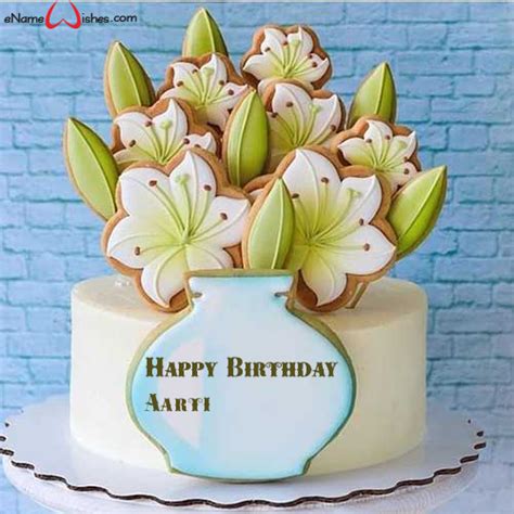 Write your names on unique happy birthday beautiful cake with name. Beautiful Flower Vase Birthday Name Cake - eNameWishes in ...