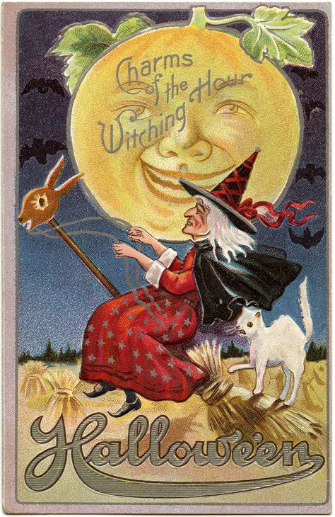 Vintage Halloween Witch Image With Moon Man The Graphics