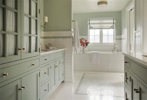 Celadon Green Bathroom Vanity With Ann Sacks Blue Celeste Mosaics