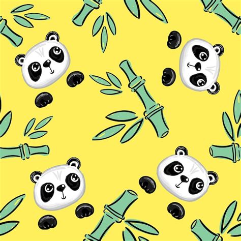 Premium Vector Panda And Bamboo Leaves On Yellow Background Fabric