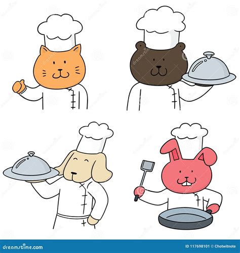 Vector Set Of Animal Chef Stock Vector Illustration Of Feline 117698101