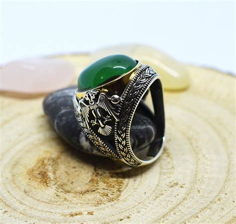 Turkish Handmade Ring Solid 925 Sterling Silver Green Agate Etsy