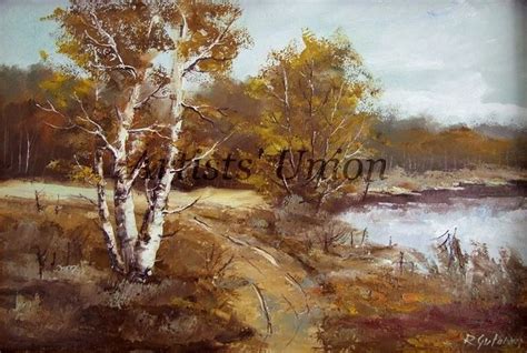 Autumn Lake Original Oil Painting Landscape Impasto Fall Forest Tree