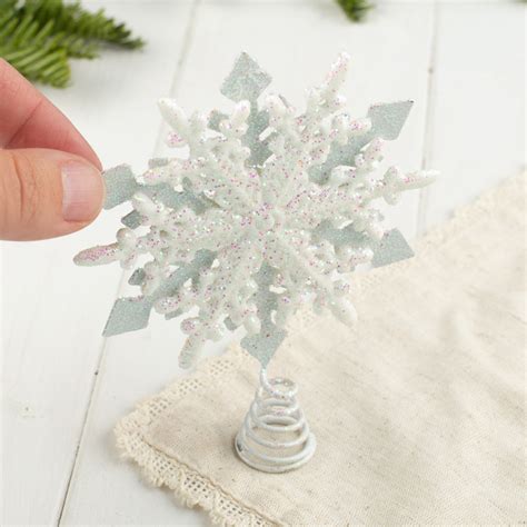 White Iridescent Sparkling Snowflake Tree Topper Tabletop Trees