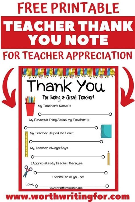 Free Printable Teacher Thank You Note Perfect For Teacher Appreciation Teacher Thank You