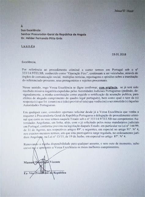 Manuel Vicente Invoca Lei Nacional E Angolana Para Pedir Transferência