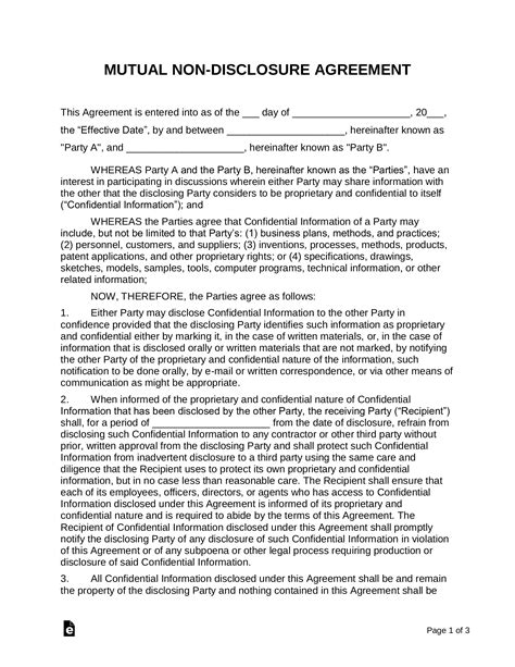 Mutual Non Disclosure Agreement Template