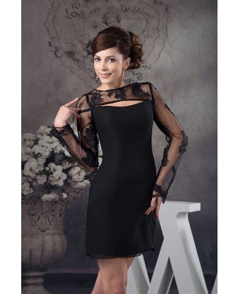 Sexy Black Lace Cocktail Prom Dress With Sheer Sleeves Top Op41009