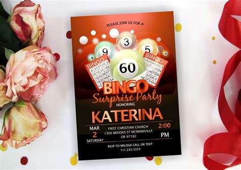 Orange Surprise Bingo Invitation Bingo Balls Birthday Etsy