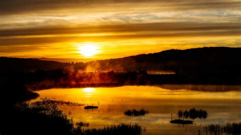 Lake Sunset Fog Twilight Landscape Hd Wallpaper Peakpx