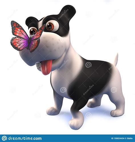 3d Black And White Puppy Dog Cartoon Character With A