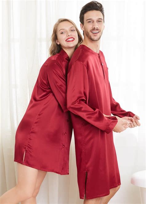22 Momme Simple Silk Couple Nightshirts Satin Dressing Gown Night
