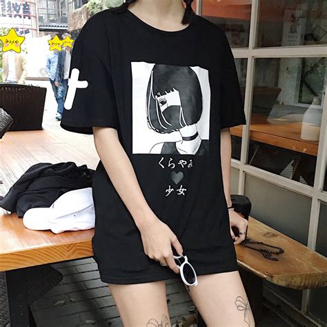 Black and white anime gif. Kawaii Clothing | Camiseta Anime Punk T-Shirt WH415 ...