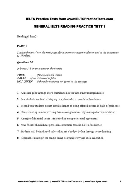 General Ielts Practice Test 1 Reading Writing Speaking