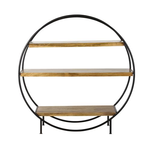 Son allure intemporelle entre bois et métal. Etagère indus ronde en métal noir mat et manguier Segment ...