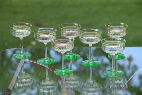 Vintage Iridescent Cocktail Martini Glasses Set Of 6 Depression Glass Circa 1940 S Vintage