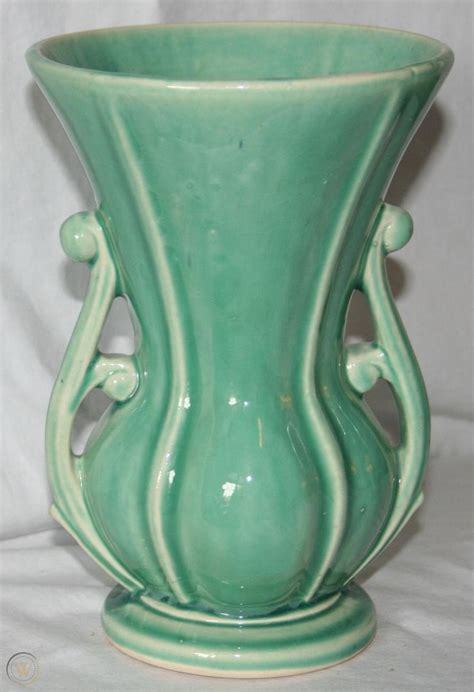 Vintage Nelson Mccoy Pottery Vase Light Green Gorgeous Collectible