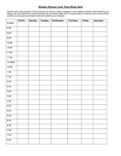 Blank Weekly Calendays With Time Weekly Planner Template Block
