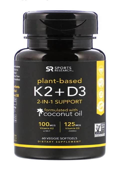 Check spelling or type a new query. Sports Research, Vitamin K2 + D3, 60 Veggie Softgels in ...