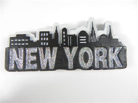 New York City Magnet Skyline Manhattan Schriftzug 3d Poly Glitter