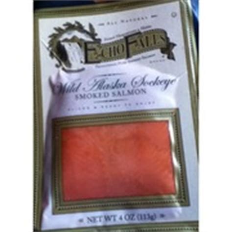 Only 2 pieces are sockeye (darker on the right hand side). Echo Falls Smoked Salmon, Wild Alaskan Sockeye: Calories ...