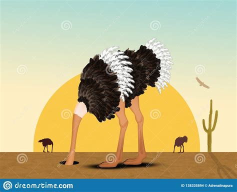 Ostrich With His Head In The Sand In The Desert Stock Illustration