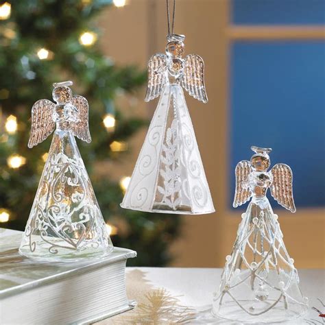 Set 3 Glass Angel Bell Ornament Christmas Tree Holiday Decor 4 12h