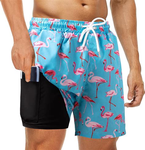 Mens Swim Trunks With Compression Liner 2 In 1 Quick Dry Bathing Suit Swim Shorts Boxer Brief