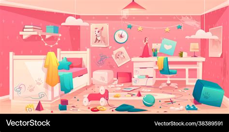 Little Girl Messy Bedroom Cartoon Interior Vector Image