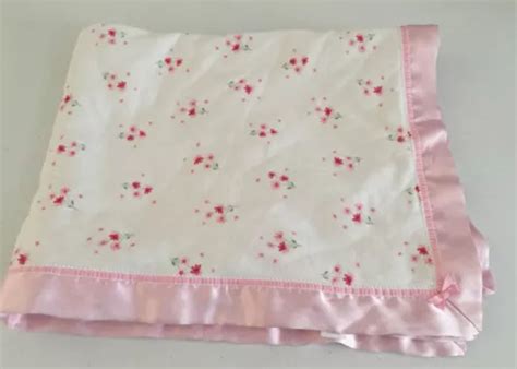 Carters Pretty In Pink Baby Blanket Flower Floral Satin White Security