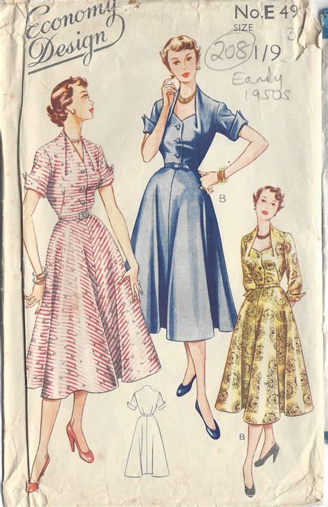 1950s Vintage Sewing Pattern Dress B36 208 The Vintage Pattern Shop