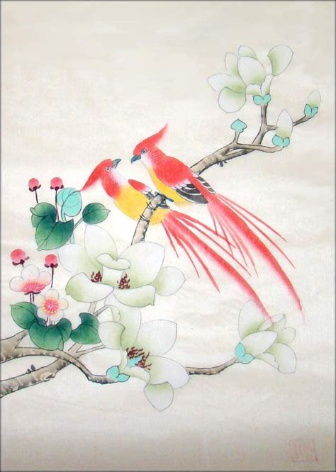 Original Chinese Silk Gongbi Painting Birds And Flowers