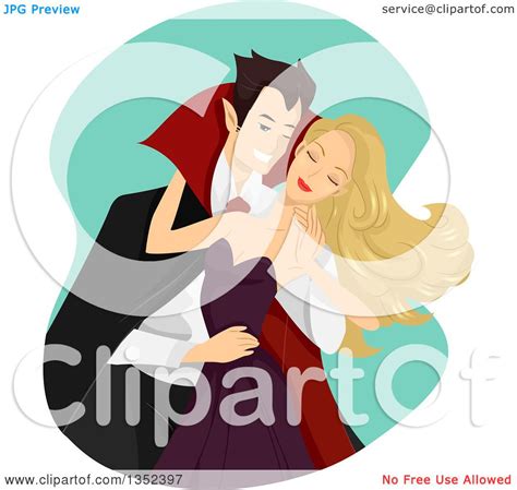 Clipart Of A Charming Vampire About To Bite A Woman S Neck Royalty Free Vector Illustration By