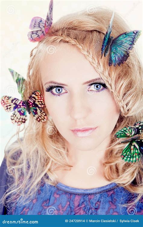 Woman With Butterflies Stock Photo Image Of Beauty Portrait 24720914