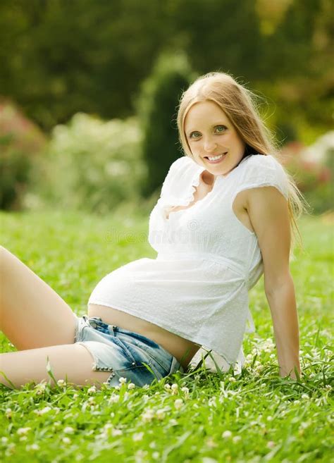 Happy Pregnancy Woman On Bathroom Scale Stock Photo Image Of