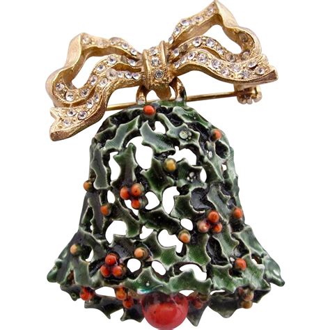 Vintage Har Christmas Holiday Green Enamel Bell Brooch Found At
