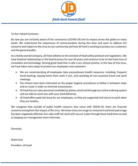 What could be improved in this letter? A Letter to Our Valued Customers - JD Food