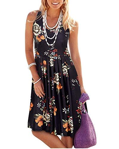 Kilig Women Sundress Summer Casual Dresses Loose Print Pleated