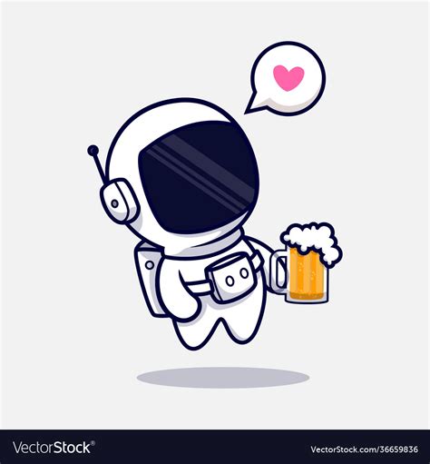Cute Astronaut Drinking Beer Cartoon Icon Flat Vector Image