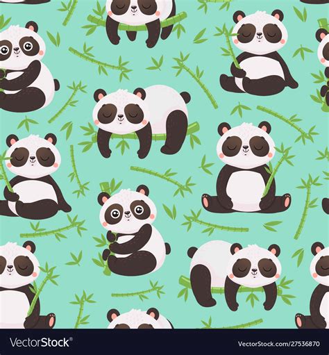Panda And Bamboo Seamless Pattern Cute Pandas Vector Image