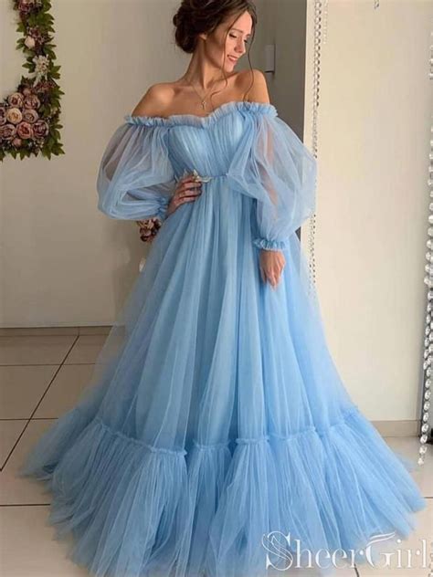 Off The Shoulder Puff Sleeve Prom Dress Tulle Long Evening Dresses Ard2404 Prom Dresses With