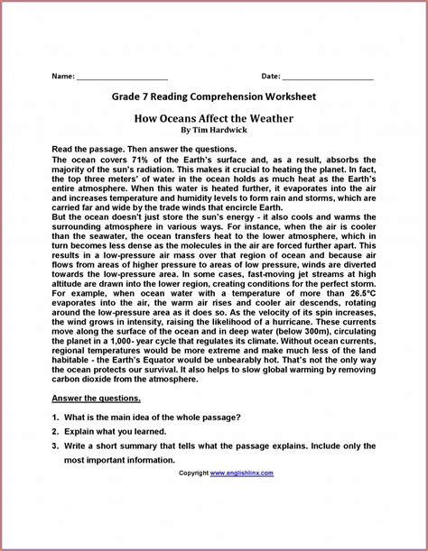 Reading Comprehension Worksheets Pdf Grade 8 Kidsworksheetfun Steve