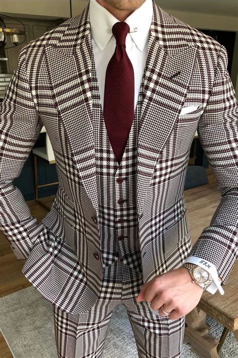 men s burgundy plaid suit outfit groom attire giorgenti custom suits nyc in 2021 tailored