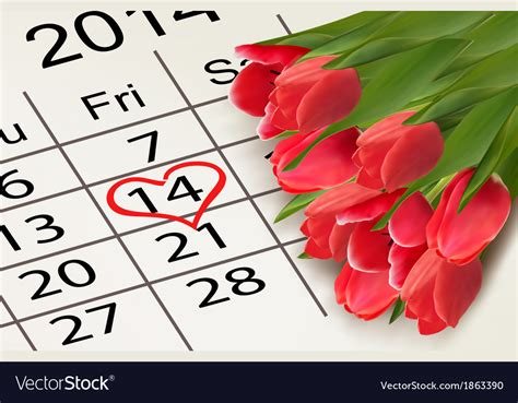 Valentines Day Calendar February 14 Saint Vector Image