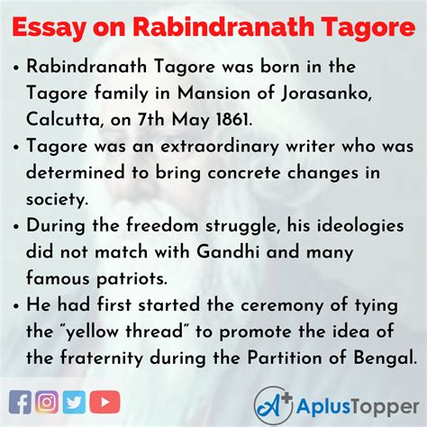 Essay On Rabindranath Tagore Essay On My Favourite Poet Rabindranath Tagore In English For