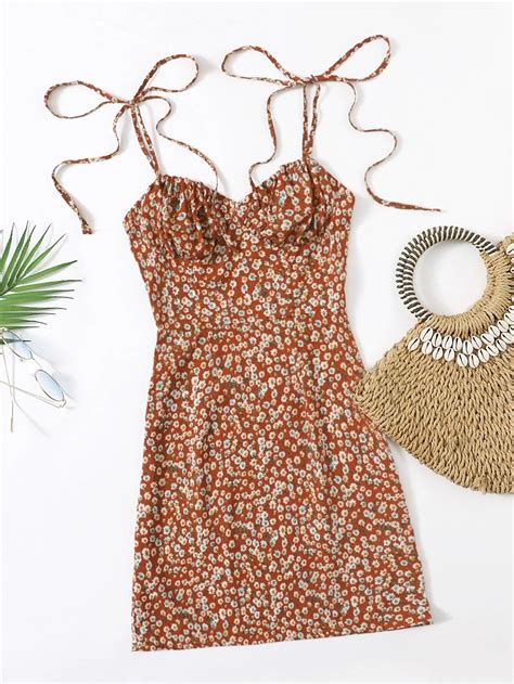 Shein Wywh Cami Kleid Mit Knoten Auf Der Schulter Und Blumen Aktuelle Trends G Nstig Kaufen