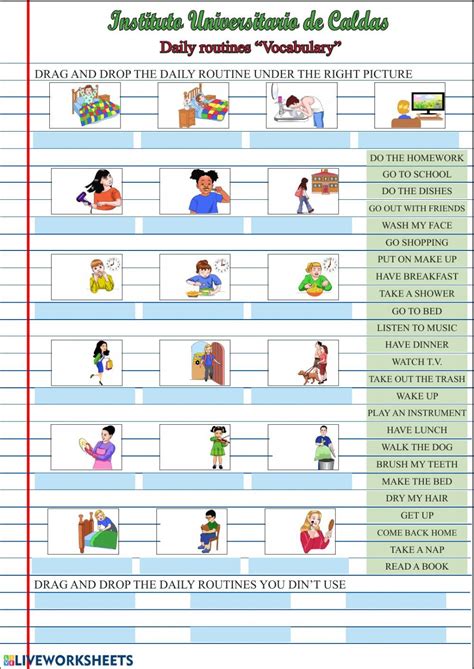 Daily Routines Vocabulary Interactive Worksheet Esl Grammar Games